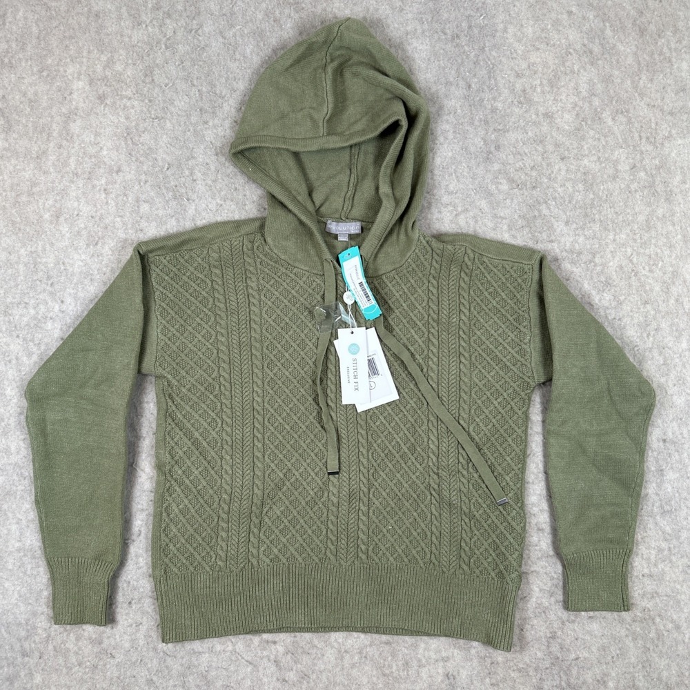 NWT‎ Evolution by Cyrus StitchFix Exclusive Hoodie Cable Knit Sweater Green L